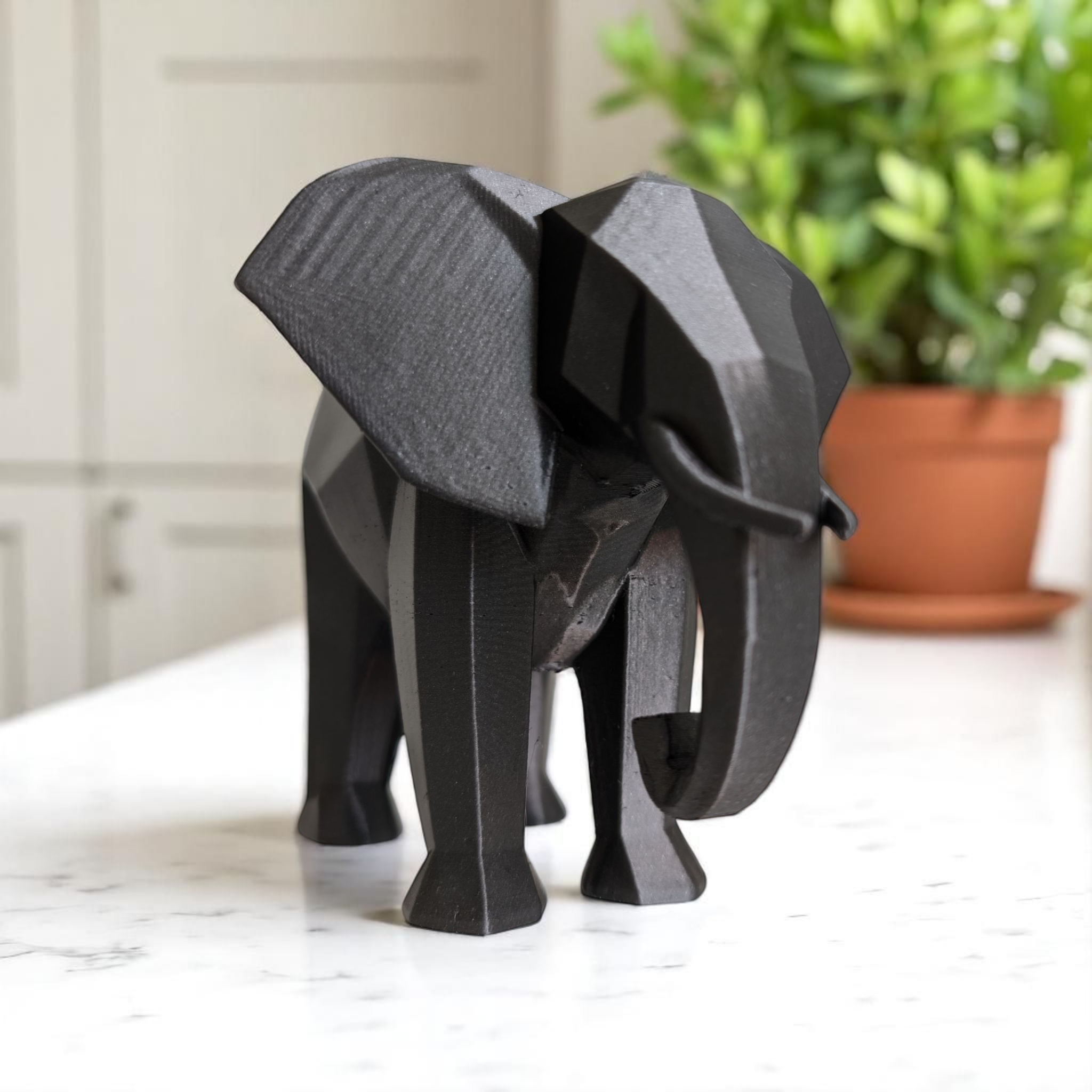 Modern Minimalist Low Poly Elephant - Angle View